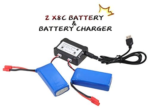 YSHESS 2pcs 7.4v 2000mah Offical Battery and 2 IN 1 Battery Charger for Syma X8c X8w X8G Rc Quadcopter Drone Spare Parts To Increase the Filght Time(16mins)