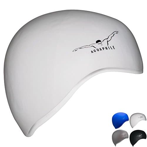 Aguaphile Swim Cap - 100% Soft Silicone High Elasticity to Create an Optimum Fit - Easy-On-and-Off - Lightweight and Durable Swimming Caps (White)