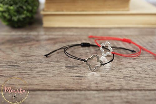 Clover Bracelet. Red String Bracelet. Sterling Silver Four Leaf Clover. Good Luck, Lucky Amulet. Women, Men, Child Couple Love. His and Hers