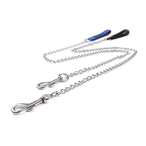 GOLD PANDA Luxury Strong Chrome Chain Leashes with PU Leather Handle for Dog (3.0×100cm)