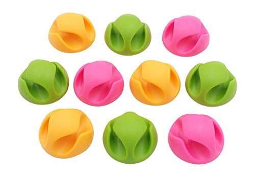 Vorfreude 10 Pack Cable Clips & Cord Management Drops 3M Self Adhesive Stick On Organizer for Car, Ethernet, PC, USB, iPhone, HDMI, or Desk (Large Double) Assorted Multicolor