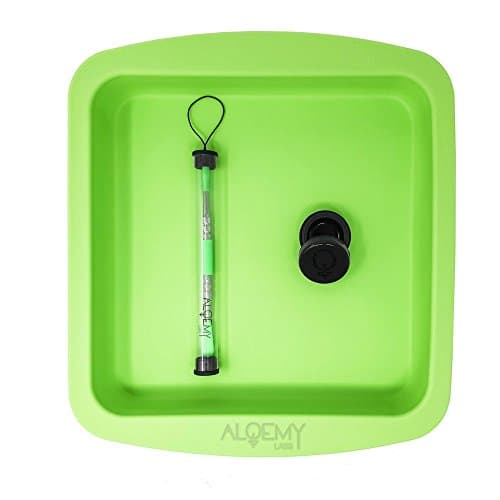 VENûS | Silicone Deep Dish Tray Set - Green 8"x8” + 4.75" Stainless Steel Dab Tool + 3ml Jar Container (FDA Approved - Includes Storage Tube, End Covers)