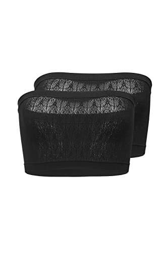 Le Cabaret Set Of 2 Strapless Bandeau Bra Sheer Seamless Tube Top Wirefree Non Padded Bras (Small/Medium, Black)