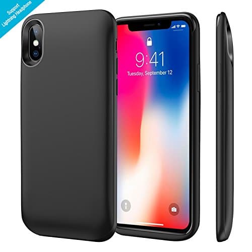 iPhone X Battery Case, 3600mAh Slim Rechargeable Charging Case Supports Lightning Headphone / Bluetooth Earphone, Portable Charger Case for iPhone 10 (5.8 inch)--SYNC Through Technology-Black