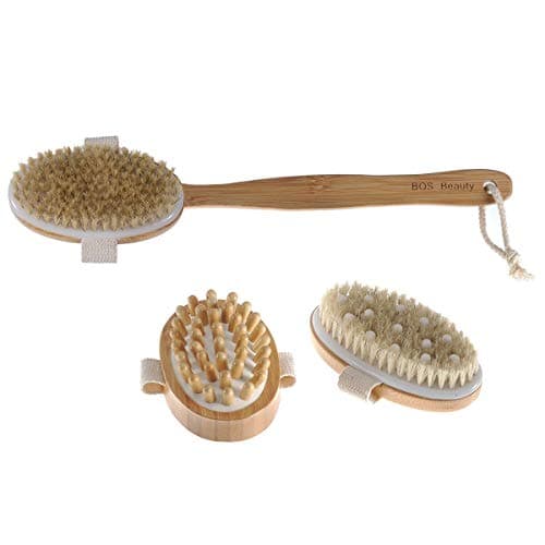 Premium Long Handle Body Brush Set with 3 Multi-functional Bath Shower Brushes,1 Ergonomic Bamboo Handle