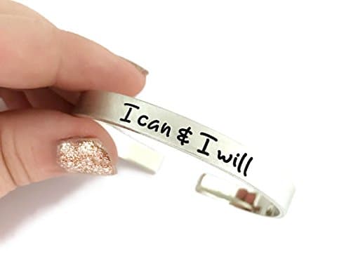 I Can And I Will Cuff Bracelet - Thick Pewter Cuff Bracelet - Hand Stamped Jewelry - Personalized Engraved Jewelry
