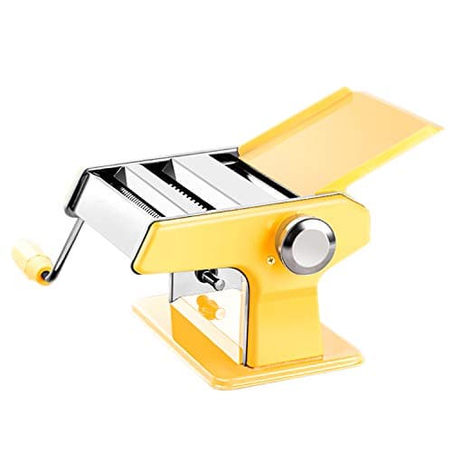 NTBST Pasta Maker Hand Crank, Removable Fresh Pasta Maker Clamp Stainless Steel Pasta Attachment Restaurant Machines 2 Blades,Yellow