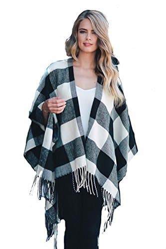 Buffalo Plaid Poncho Wrap Blanket Sweater