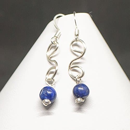 Drop Earrings Lapis Lazuli and Silver Tone Links