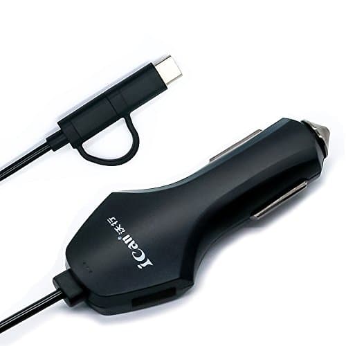 Leo Sung Type C Car Charger with Quick Charge 3.0 Car Adapter+2.4A smart USB port with micro + type C 2 in 1 spiral Cable for Nexus 5X 6P, MacBook 12" iPhone 7, LG G5, Samsung Galaxy S7(Black)