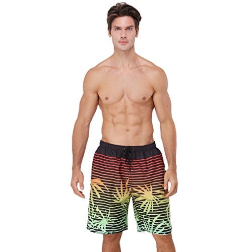 youvimi Men Quick Dry Stripe Swim Trunks Mesh Lining Beach Shorts