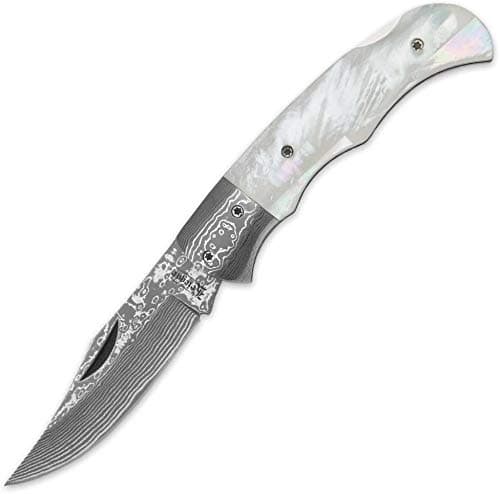 Kriegar Damascus Blade Abalone Handle Pocket Knife (Pearlescence)