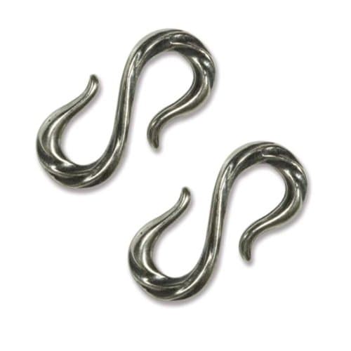 S-Hook Clasp, Twist Design 21.5mm, 2 Sets, Antiqued Silver Plated