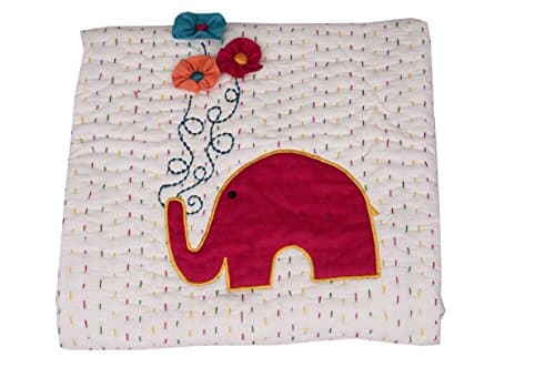 Baby Quilt 100% Cotton Elephant Patch Work - Reversible 40 x 40 Inches, Color- WHITE AND PINK