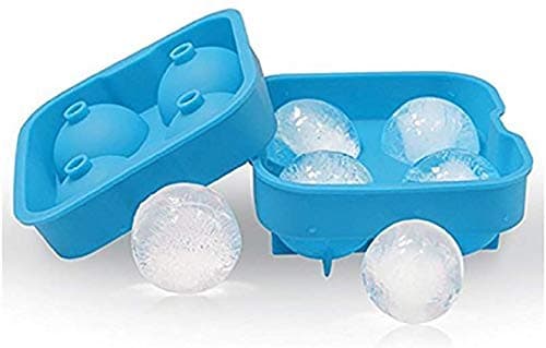 AARIV ice Cube Ball Maker,Flexible Silicone 4 Round Ball Ice Cube Tray Maker Mold with Lid Perfect for Whiskey Lovers Cocktails (Blue)