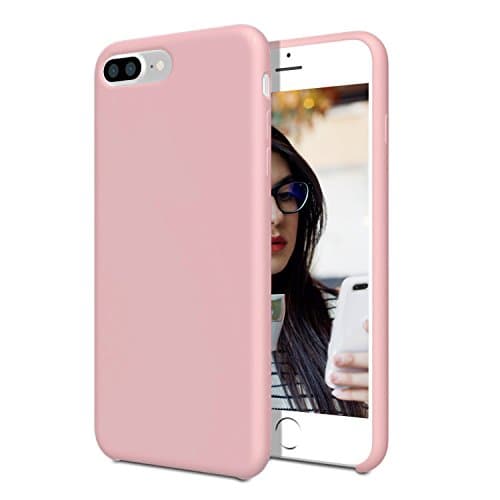 iPhone 7/8 Plus Case For Girls with Glass Screen Protector, AQT Pink Protective Slim Design Silicone Liquid Rubber Case Non Slip Finger Grip on Back Full Body Drop Protection for Apple iPhone 7/8 Plus