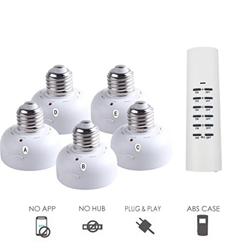 TOSSOW Wireless Light Socket with Smart Remote Control E26/E27 Light Bulb Base for Lamps Bulbs and Fixtures (5 Sockets/1 Remote)