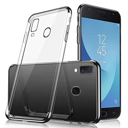 Herbests Compatible with Samsung Galaxy A20e Case Clear Soft Silicone TPU Case with Plating Frame Electroplated Bumper Ultra-Thin Anti Scratch Slim Fit Transparent Flexible Cover,Black