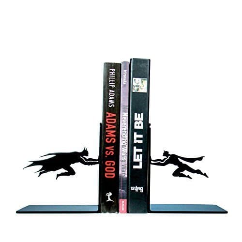 Batman VS Superman DC Bookends,1 Pair,5 Inches,Heavy Steel,Black