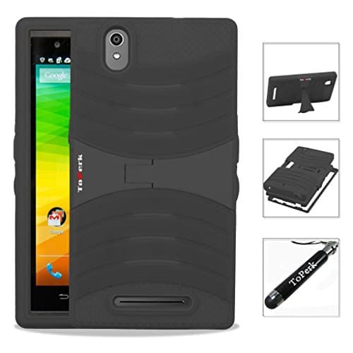 ZTE ZMax / Z970 Case, ToPerk (TM) RUGGED Dual Layer Armor Case With Horizontal Stand & Stylus Pen As Bundle Sale - Black/Black