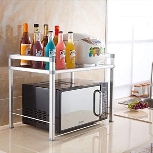 JSSFQK Wrought Iron Metal Storage Rack Single-layer Kitchen Rack 533743cm Silver Microwave oven rack wéMicrowave oven rack (Size : 58cm)