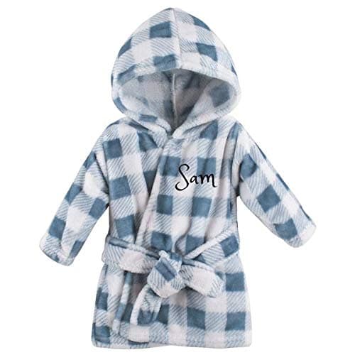 Personalized Baby Bathrobe -Custom Monogram/Name Embroidered Gift/Present /Infant/Baby Shower or Birth Baby Robe & Bathrobe (Blue Patterned)