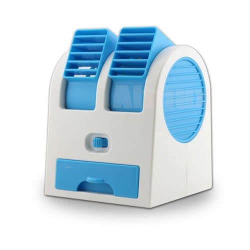 EE Mini Small Fan Cooling Portable Desktop Dual Bladeless Blue Air Conditioner USB NEW