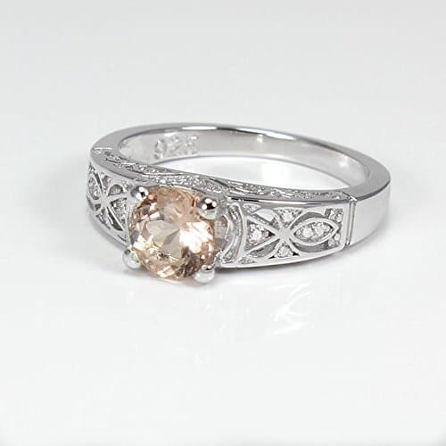 Natural Morganite Sterling Silver Ring with Diamond Accents