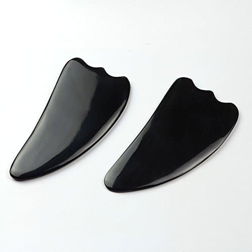 Gua Sha Scraping Massage Tool,Ultra Smooth Edge ,2 Pieces Natural Black Horn Guasha Board - GREAT Gua Sha Tools for Graston SPA Acupuncture Therapy Trigger Point Treatment on Face