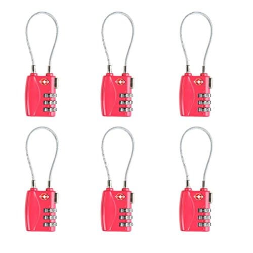 Newtion Tsa Lock for Luggage Cable Alert 3 Digit Combination Resettable TSA Padlocks 6 Pack (Red)