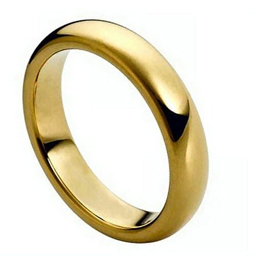 Tungsten His Hers Plain Wedding Band 5MM Flat Dome Gold Rhodium Plated & Polished Shiny Comfort Fit