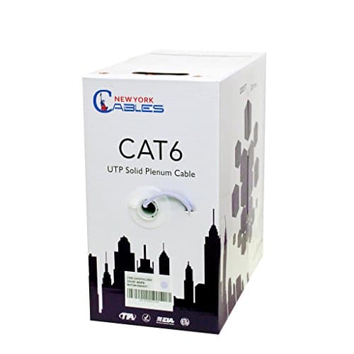 Cat6 Bulk Plenum 1000ft CMP Rated 550MHz 23AWG UTP Solid Cable White