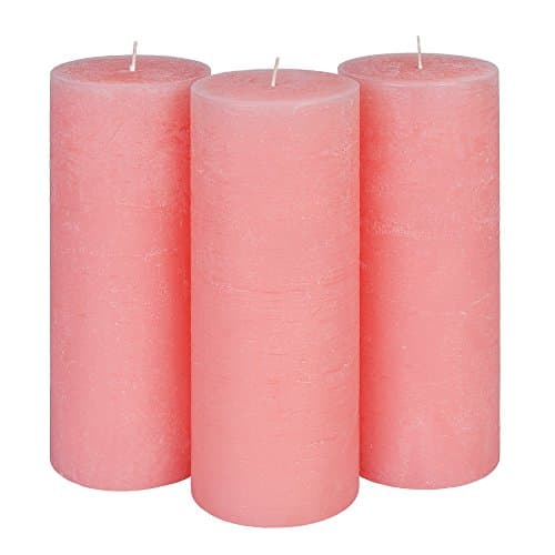 Candle Atelier Shell Pink 3" x 7.5" Handmade Pillar Candles, Fragrance-free, Set of 3