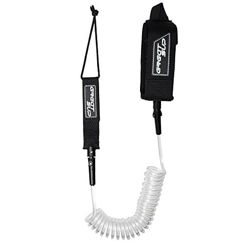 Great SUP 10' Coiled SUP Leash - Double Stainless Steel Swivels and Triple Rail Saver