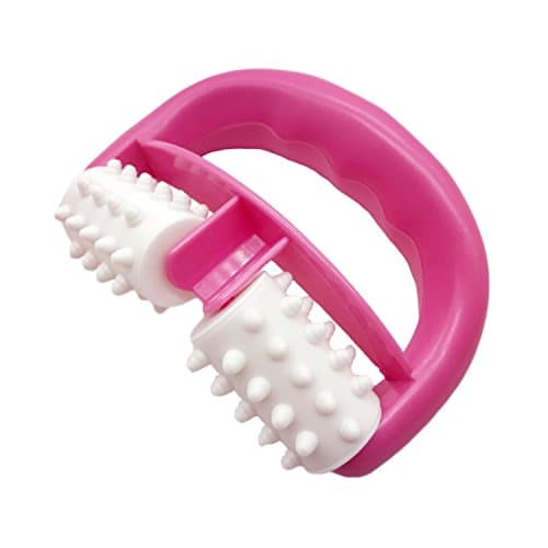 Plastic Manual Round Handle 2 Wheels Muscle Massage Roller Massager Cellulite Roller for Legs Arms Back Muscle Pain Relief and Muscle Relaxation (Rose)