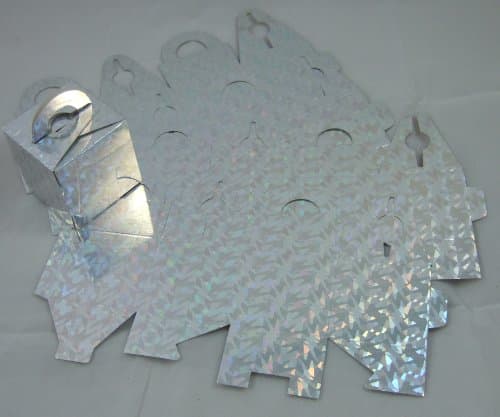 10 Eye Catching Silver Holographic Cracked Ice Design Gift /Wedding Favour Boxes with carrying handles +Free matching Gift Tag-Stunning Diamonte glitter Pattern