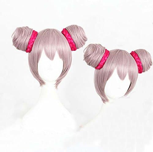 12-Inch Light Pink Anime Wig with 2 Clip on Buns for Women/Girls for Daily Wear, Cosply, Parties and Halloween