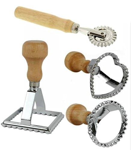 Genetek 4 Piece Ravioli Stamp Set Includes Square, Circle, and Heart Shaped Molds And Ravioli Wheel. Great For Making Raviolis In Multiple Shapes. Great For The Whole Family!