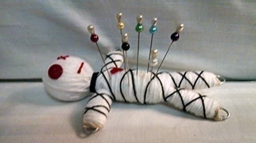 Karma Keepers Voodoo Doll Mascot - White Base with 7 Custom Glass Bead Voodoo Pins