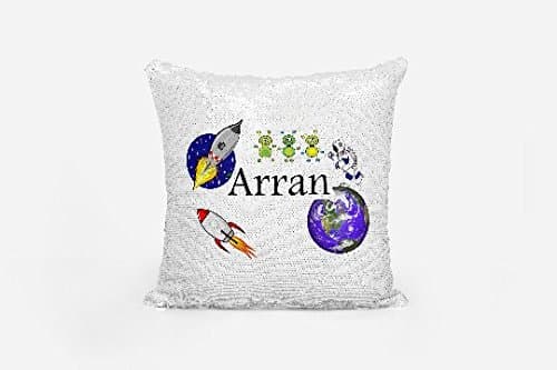 Treasured Keepsakes Personalised space sequin cushion, personalised reveal cushion, space cushion cover, space themed bedroom, space cushion, kids space gift