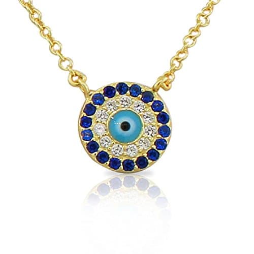 Evil Eye Hamsa White Blue CZ Womens Pendant Necklace