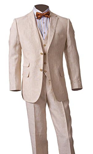 100% Linen Three-Piece Suit Sport Coat Jacket and Flat Front Pants Style