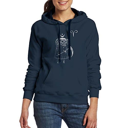 Akrier Women's Casual Long Sleeve Front Pocket Evil Aries Skull Sheep Cartoon Hooded Sweatshirt