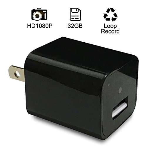 Camfor Hidden Camera USB AC Wall Charger Adapter HD 1080P Nanny Home Security Camera Loop Recording within 32GB Internal Memory CMC01