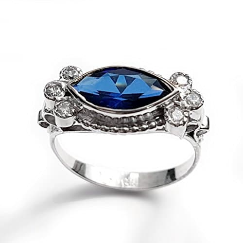 Sapphire white gold ring, Marquise Sapphire ring, Blue stone ring, Oval Sapphire Corundum, September birthstone, 14k Gold ring, Large engagement ring