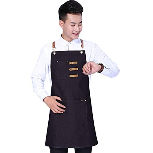 GXJ Denim Kitchen Cooking Apron with Adjustable Cotton Strap Large Pockets 61 * 80Cm Barista Men And Women Homewear