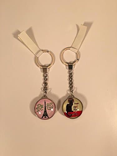 Editions A. Leconte French Paris Eiffel Tower and Chat Noir Key Chains, Set of Two