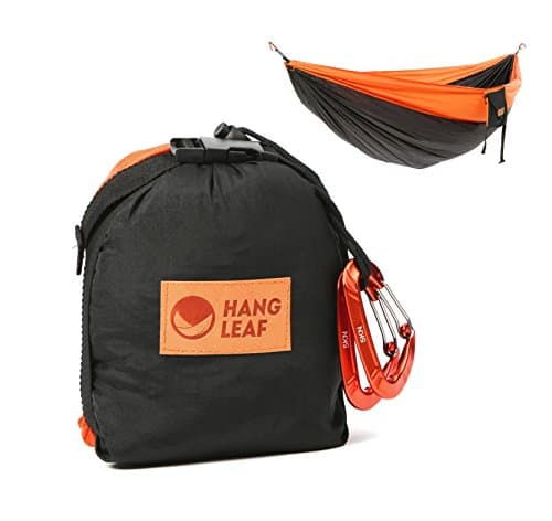 HangLeaf - Double Camping Hammock - Lightweight Portable Parachute Hammock, Best Double Hammock for Outdoors, Backpacking, Travel, Fishing, Hunting, Surfing - Orange/Black - 126"(L) x 79"(W)