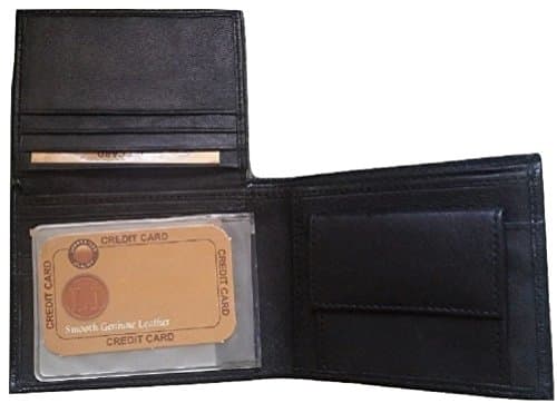 Men's GENUINE Lamb Skin Soft SMOOTH LEATHER Black Bi-fold Key Coin Pocket ID WALLET