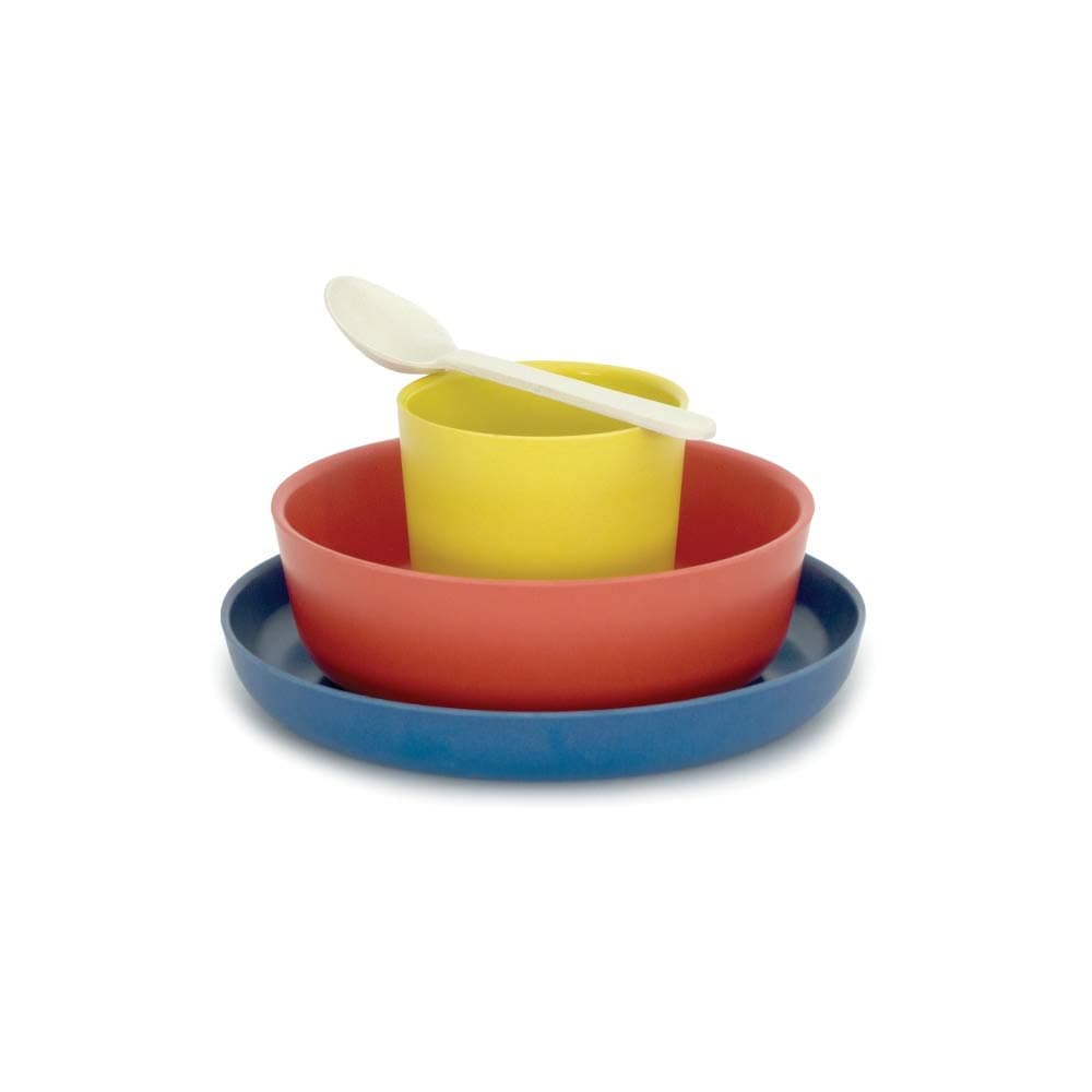 EKOBO Kid Dinnerware Set, Bamboo, Lemon/Tomato/RoyalBlue, 18 x 18 x 9 cm